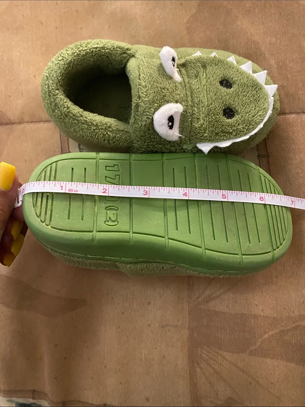 Source Unknown Olive Green dinosaur Plush Slip-On Slippers for Kids